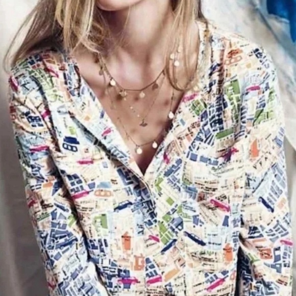 Anthropologie Maeve “Cartographer” London Map Button Down Blouse - Picture 1 of 5
